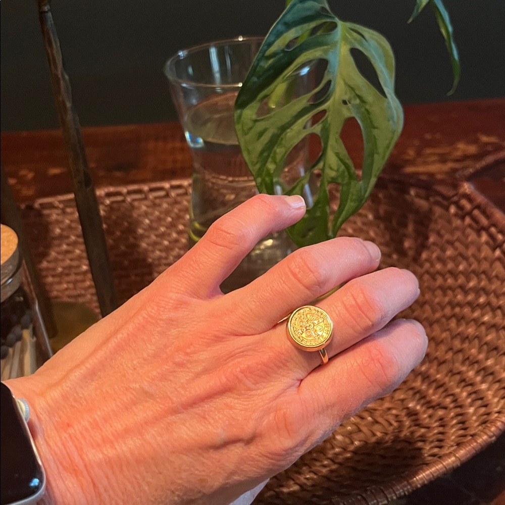Gold Signet Ring with Engraved Circular Face